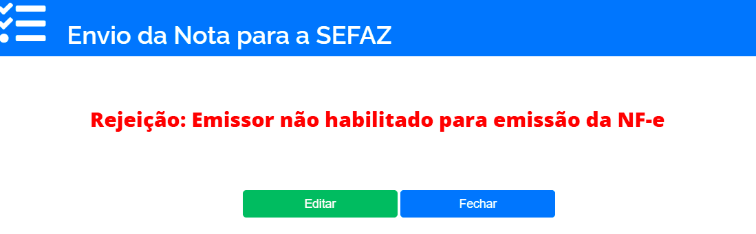 Rejeição NF e Emissor não está habilitado para emitir NF e Central