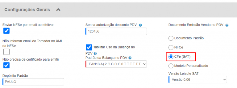 Como Configurar A Emissão De Cf E Sat No Sige Cloud Central De Ajuda Sige Cloud 6243